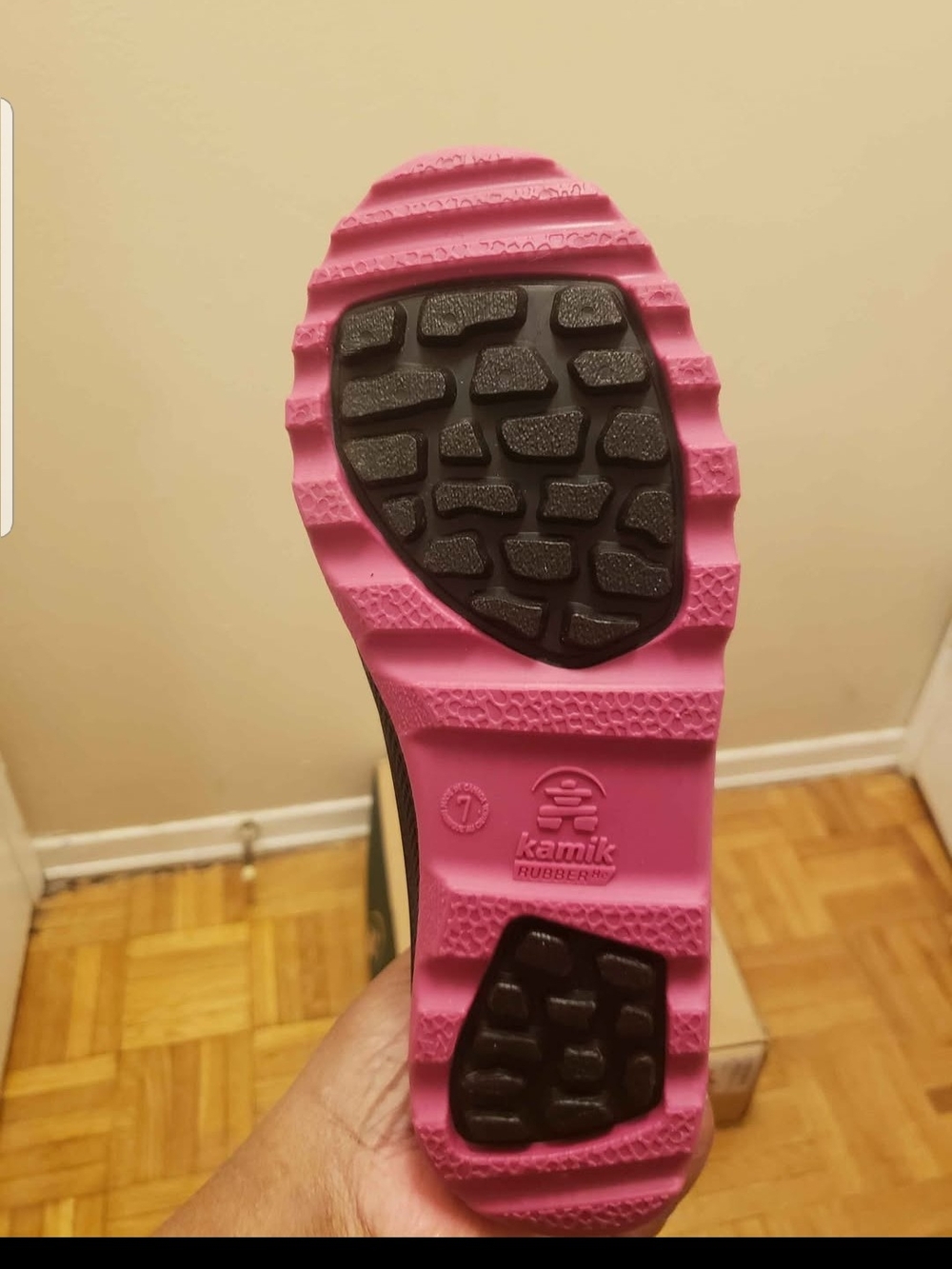 Kamik Kids Pink and Black Rain Boot Sole
